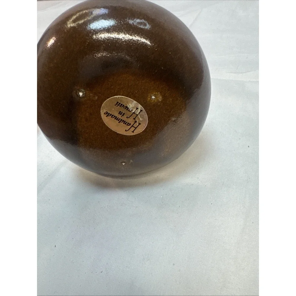 Handmade Hawaii Pottery Square Canister Jar With Cork Lid, Brown Glaze w/‎ Notes